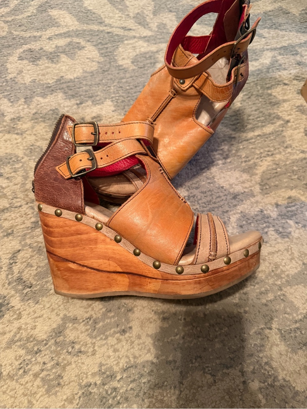 Bed Stu Tan Leather Studded Wedge Sandals - Picture 4 of 6